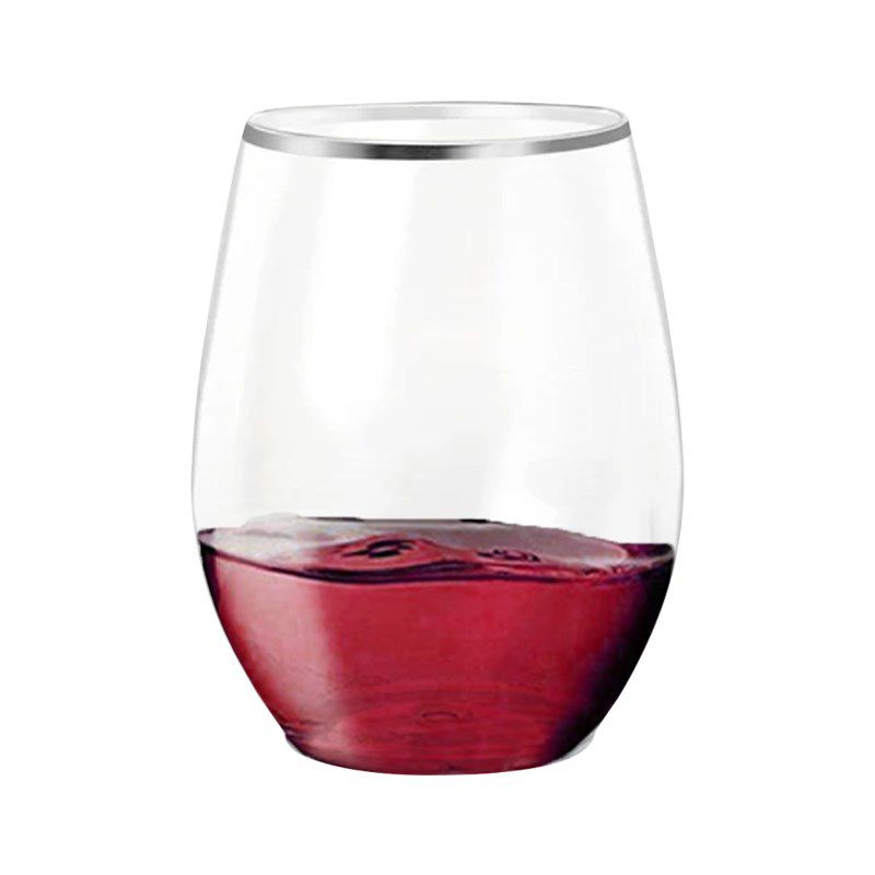 Smarty Had A Party 12 oz. Clear with Silver Elegant Stemless Plastic Wine Glasses (64 Glasses), 2 of 3