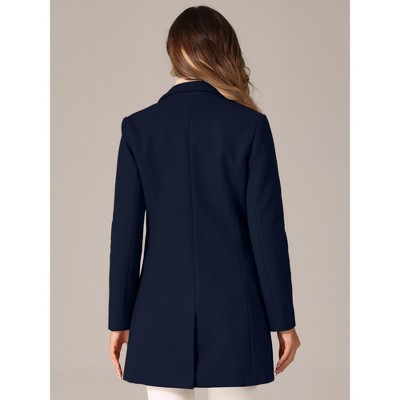 INSPIRE CHIC Women's Regular Fit Notched Lapel Long Sleeve Buttoned Classic Coat Deep Blue Medium — фото 4