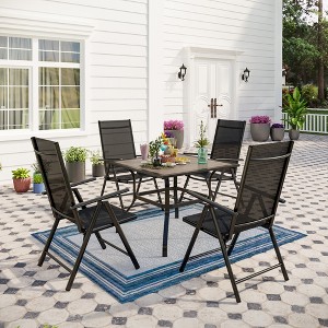 Captiva Designs 5pc Patio Dining Set Steel Frame Table with Umbrella Hole & Textilene Reclining Foldable Chairs - 1 of 4