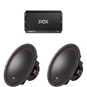 MTX TERMINATOR 1000-Watt RMS 1Ω Mono Block Class D Amplifier and Two MTX Audio 5512-44 55-Series 12" 400W RMS Dual 4-Ohm Subwoofer - 1 of 4