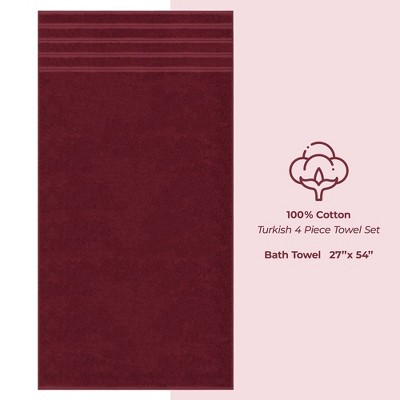 Luxury 4 Piece Burgundy Red Turkish Cotton Bath Towel Set