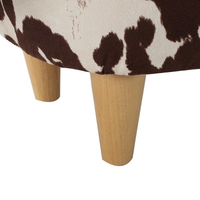 Brown and White Velvet Cow Ottoman with Rubberwood Legs