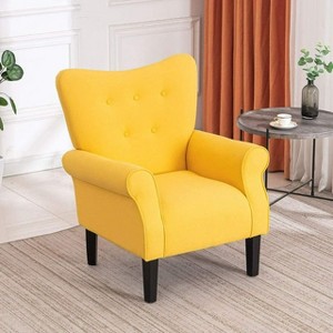Erommy Mid Century Velvet Tufted Armchair, High Back Accent Chair - 1 of 2