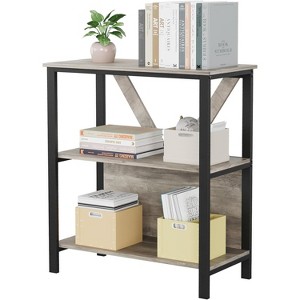 3-Tier Led Book Shelf, Industrial Open Display Wood Shelves with Dimmable RGB Light, Freestanding Storage Bookcase for Home Office Living Room, Grey - 1 of 4