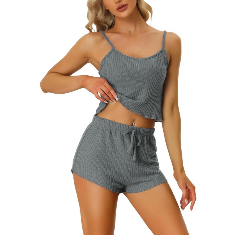 cheibear Women's Spaghetti Straps Cami Tops Shorts Lounge Pajama Set, 1 of 6