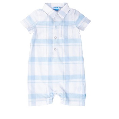 Image of RuggedButts Boys' Button-Up Romper - Light Blue Windowpane, 18-24m