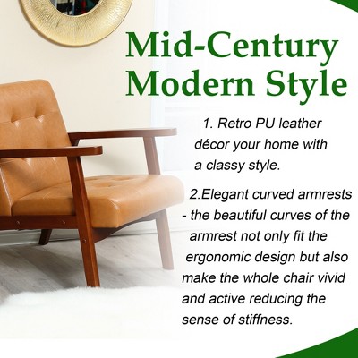 Mid-Century Modern Brown Faux Leather Accent Chair