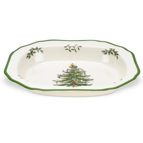 Spode Christmas Tree Open Vegetable Dish, 11.5 Inch Festive Earthenware  Serving Bowl with Holiday Green Trim