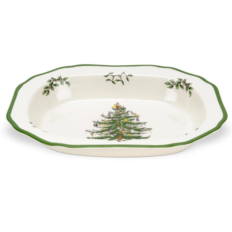 Spode Christmas Tree Open Vegetable Dish, 11.5 Inch Festive Earthenware Serving Bowl with Holiday Green Trim, 1 of 7