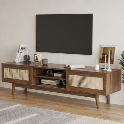 GlasFlength TV Stands and Consoles Modern Minimalist Cabinet with Storage, Console with Open Shelves Furniture for Living Room, Brown, 65"*15.6"*18"