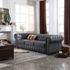 88.5" Faux Leather Round Arm Chesterfield Sofa with Bronze Nailhead Trim - 3 of 4