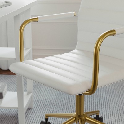 White Faux Leather Executive Swivel Office Chair with Brass Frame
