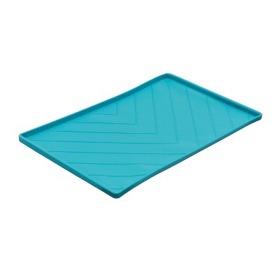 Messy Mutts Blue Silicone Medium Non-Slip Dog Bowl Mat with Raised Edge