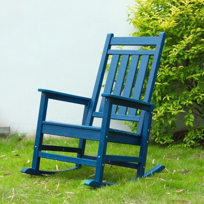 Outdoor Rocking Chair,Navy Blue Rocking Chair With Wood-Texture,Rocking Chair For Sale,All Weather Resistant Rocking Chair For Lawn Garden-Cuddlewood