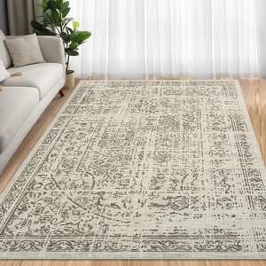 Vintage Distressed Floor Cover Living Room Foldable Thin Rug Indoor Traditional Non Slip Carpet Floral - 1 of 4