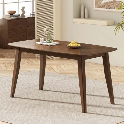 59'' W Mid-Century Modern Dining Table with Rubberwood Leg,Wood Kitchen Dining Room Table for 6,Rectangle Faux Wood Top Dining Table-Coolbibila