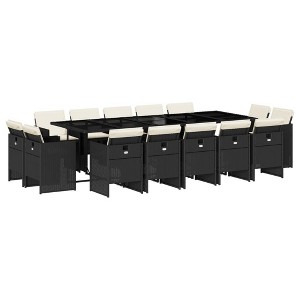 vidaXL 15 Piece Patio Dining Set with Cushions - Black Poly Rattan - Outdoor Garden Dining Furniture - 1 of 4