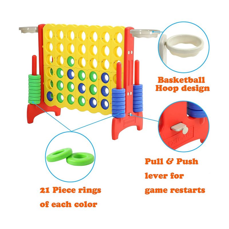 SDADI Giant 4-In-A-Row Hoop Connect Strategy Game and Basketball Indoor/Outdoor Activity Floor Game Family Fun Board for Toddlers, Kids, Adults, 3 of 7