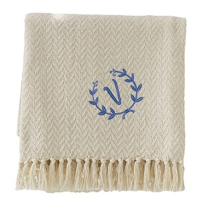 Personalization Mall Floral Wreath Embroidered Afghan Throw Blanket - 1 of 1