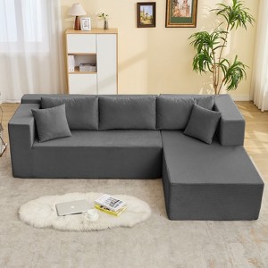 Mjkone W106'' Modern 2-Piece Free Combination Corduroy Upholstered L-Shaped Modular Sectional Sofa With Right Chaise And Pillows - 1 of 4