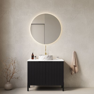 NicBex 30" Bathroom Vanity with Top Ceramic Vessel Sink,Chic Striped Bathroom Cabinet with 2 Doors,No Faucet/Mirror Included