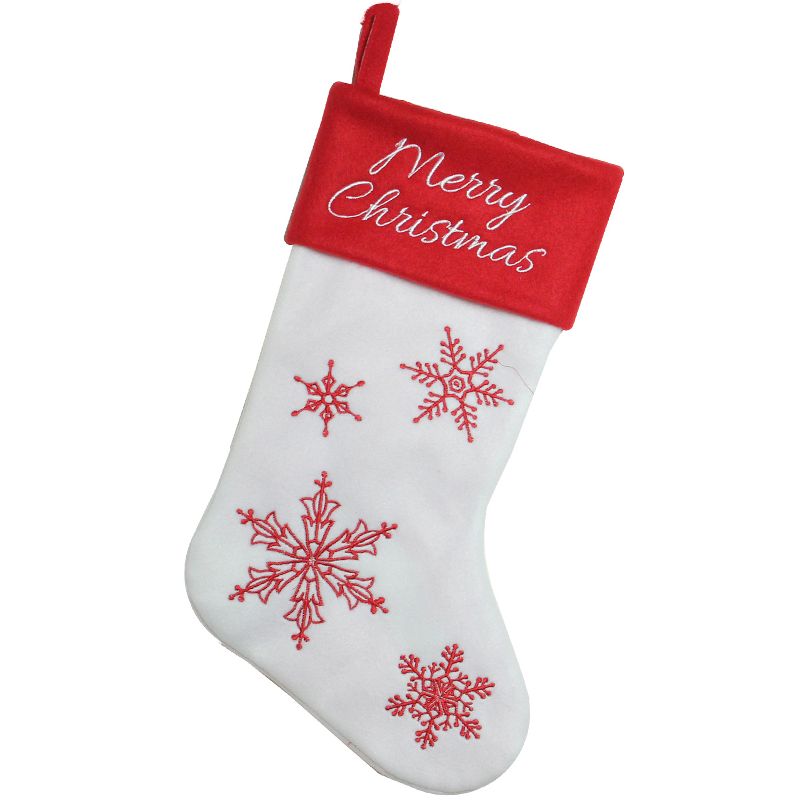 Northlight 15.25" Red and White Snowflake Embroidered Christmas Stocking, 1 of 5