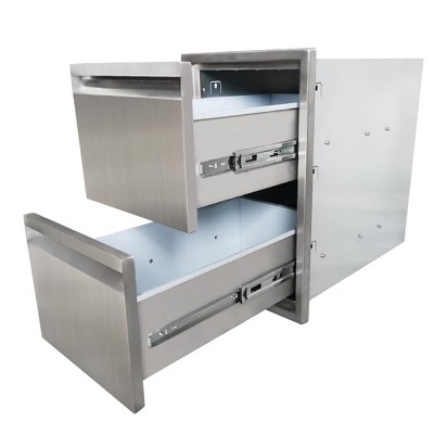 13"x20.5" Outdoor Kitchen Drawer – Stainless Steel BBQ Drawer with Double Storage, Flush Mount Handle & Smooth Glide Rails