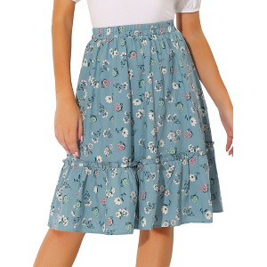 INSPIRE CHIC Women's Ruffle Hem Elastic Waist Flowy A-Line Swing Floral Midi Skirt - 1 of 4