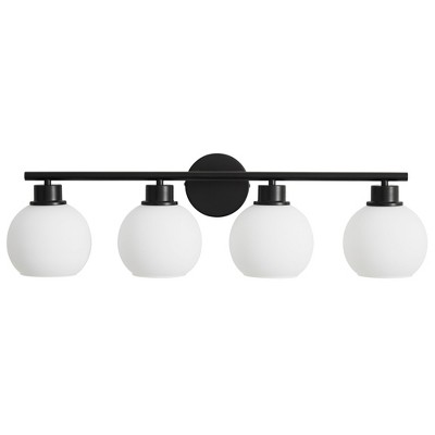POWLIG 29.53-in 4-Light Matte Black Modern Dimmable Bathroom Transitional Vanity Light with Milky White Glass Shade