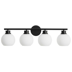 POWLIG 29.53-in 4-Light Matte Black Modern Dimmable Bathroom Transitional Vanity Light with Milky White Glass Shade - 1 of 4