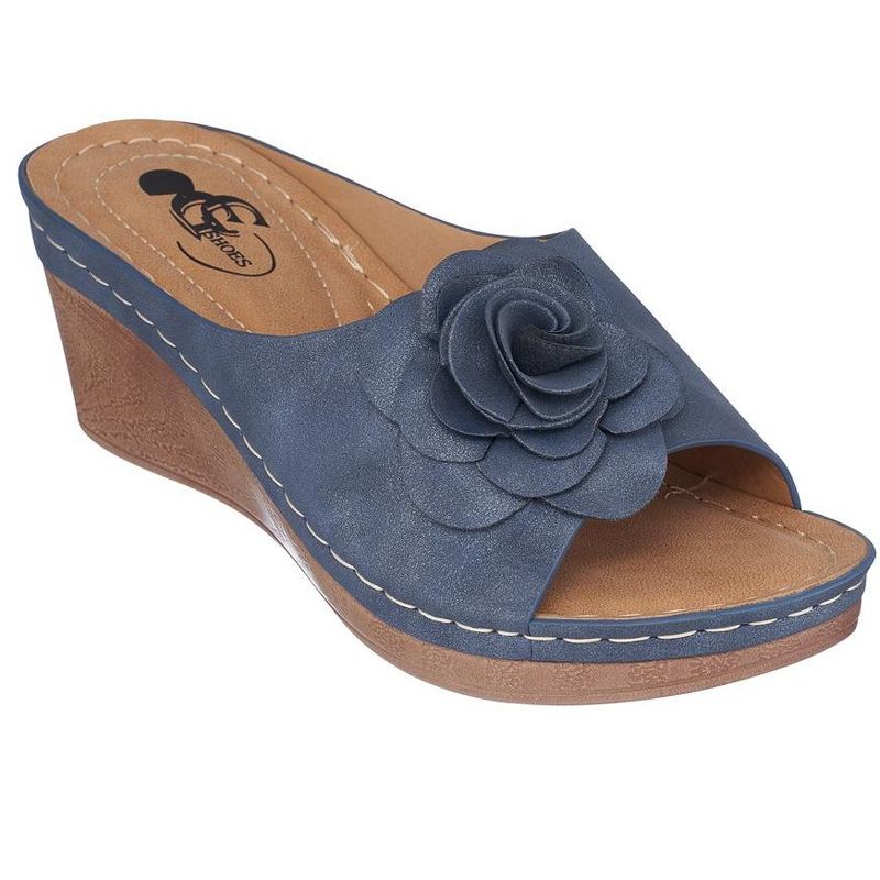 GC Shoes Tokyo Flower Comfort Slide Wedge Sandals, 1 of 10