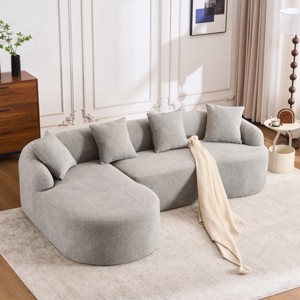 98.8" L-Shaped Chenille Sectional Sofa, 3-Seater Modular Couch with Curved Chaise, No Assembly for Living Room Apartment-3irtyhousy - 1 of 4