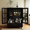 Buffet Sideboard Cabinet with Glass Doors and Drawer, Solid Wood Legs, Tempered Glass, Adjustable Shelves, Vintage Bronze Handles for Kitchen - 2 of 4