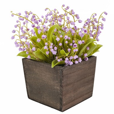 10" Artificial Lily of the Valley Arrangement in Wood Box - National Tree Company