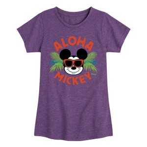 Girls' - Disney - Aloha Mickey Fitted Short Sleeve Graphic T-Shirt - 1 of 4