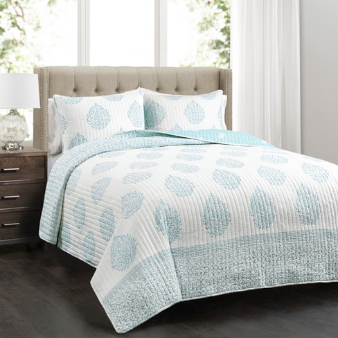 King Teardrop Leaf Quilt Set Blue - Lush Décor : Target