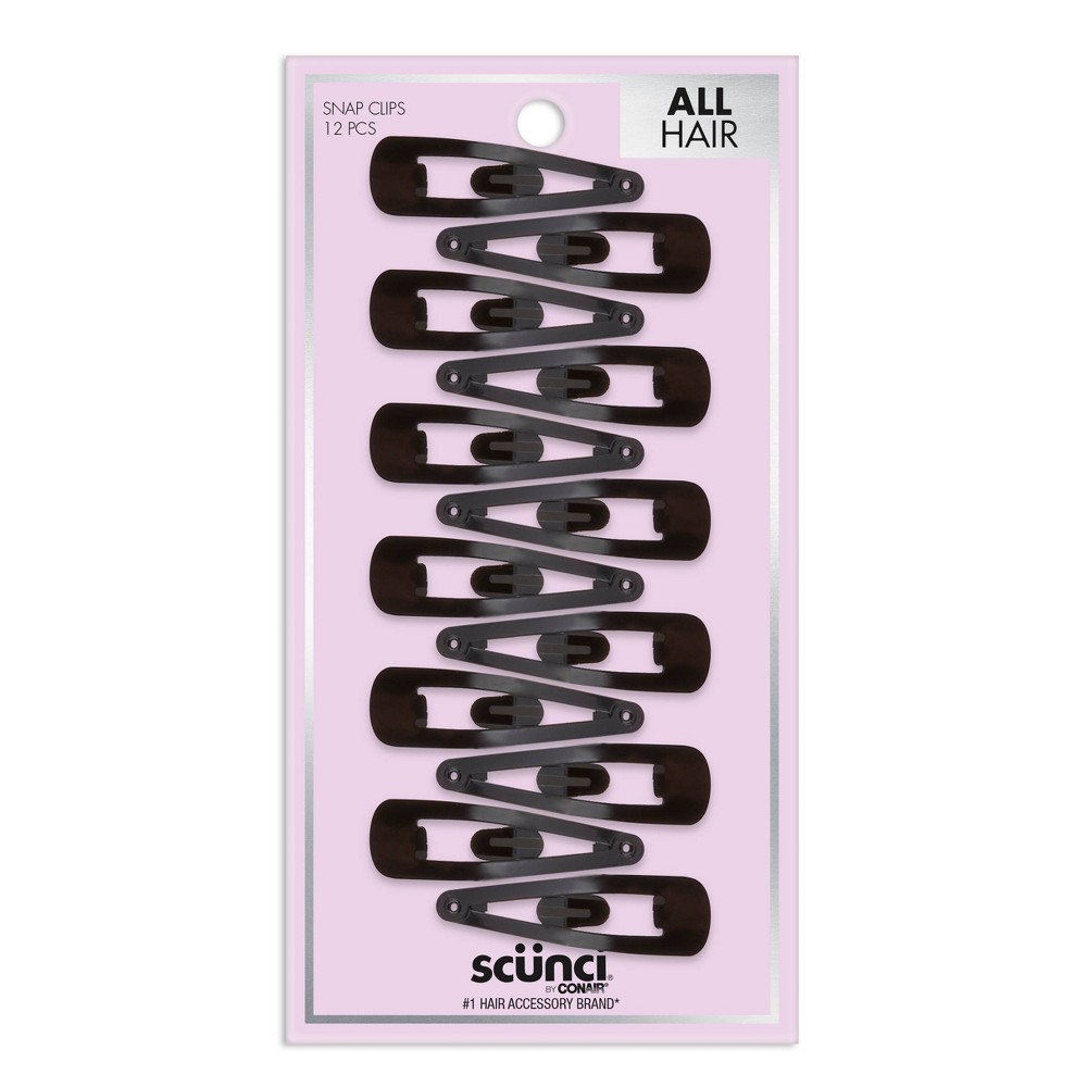 scünci Metal Hair Snap Clips - Black - All Hair - 12pcs