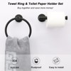 Itopfox 2 Piece Matte Black Stainless Steel Bathroom Hardware Set Towel Ring and Toilet Paper Holder Wall Mounted Rustproof - 2 of 4