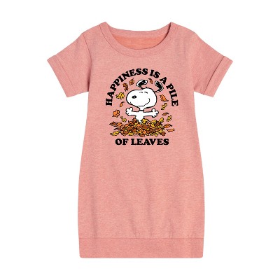 - Peanuts - Happiness Is A Pile Of Leaves Graphic Short Sleeve Fleece Dress