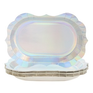 Sparkle and Bash 24 Pack Silver Holographic Disposable Party Serving Trays with Foil Edge, 13 x 9 in - 1 of 4