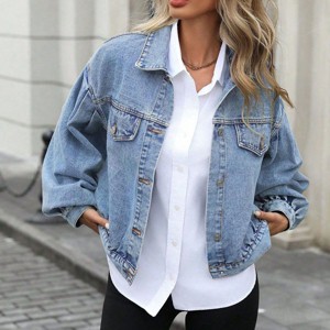 Women's Casual Street Style Loose Denim Jacket, Versatile Cropped Jean Coat for Daily & Trendy Outfits - 1 of 3