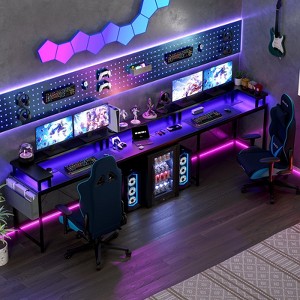 U Shaped Computer Desk with Power Outlets & LED Lights, Reversible Corner Gaming Desk, Office Desk with Full Monitor Stand, Modern Home Workstation - 1 of 4