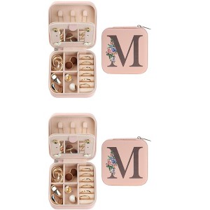Unique Bargains Portable PU Leather Storage Display Holder Jewelry Box with Mirror Pink 3.9x3.9x2inch 2 Pcs - 1 of 4