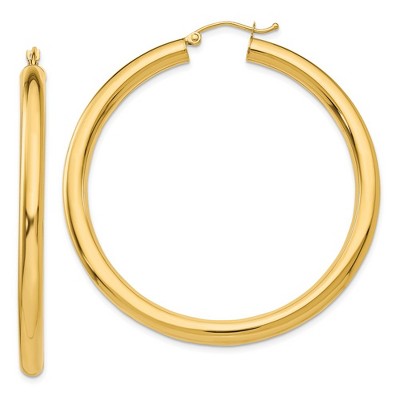 Black Bow Jewelry 4mm, 14k Yellow Gold Classic Round Hoop Earrings, 50mm (1 7/8 Inch)