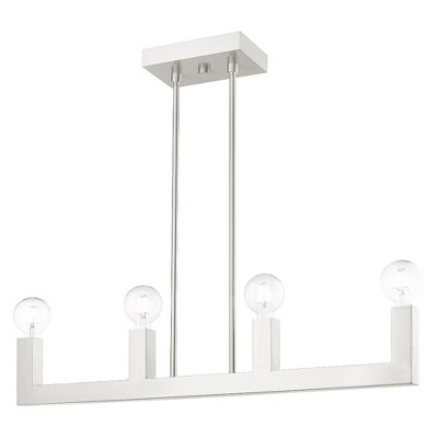 Sleek Minimalist Brushed Nickel & Crystal 4-Light Linear Chandelier