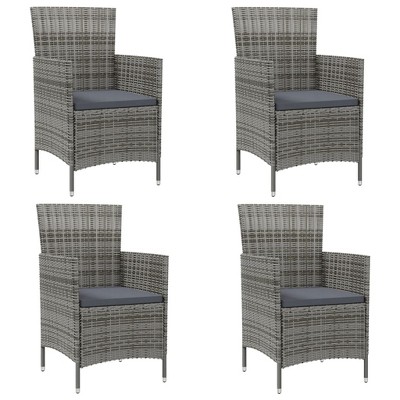 vidaXL Patio Chairs with Cushions 4 pcs Poly Rattan Gray
