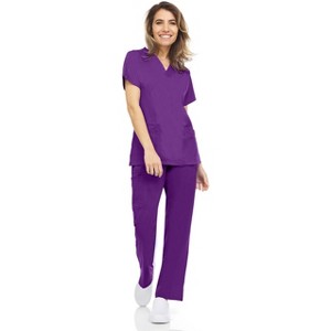 Medichic Women's Medical Scrubs Set- V-Neck with Flare Pant - 1 of 4