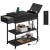 Side Table with 2 USB Ports and 2 Outlets, Flip Top End Table with Drawer and Storage Shelves, End Stand with Charging Station - 3 of 4