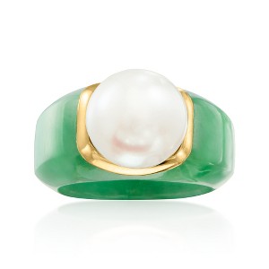 Ross-Simons 11.5-12mm Cultured Pearl and Jade Ring With 14kt Yellow Gold - 1 of 4
