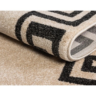 Athens Beige and Black Geometric Border 5' x 8' Area Rug